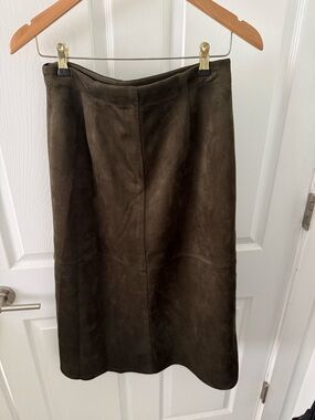 Max Studio Dark Brown Suede Midi Skirt